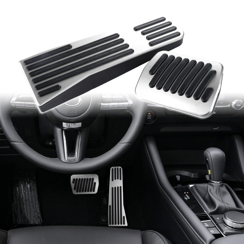 ANFOKAS for Mazda 3 CX-30 MX-30 CX-50 CX-90 Accessories Sporty Anti-Slip Auto Car Interior Foot Pedal Covers Rest Brake Gas Accelerator Pedal Pads -Silver - Image 1